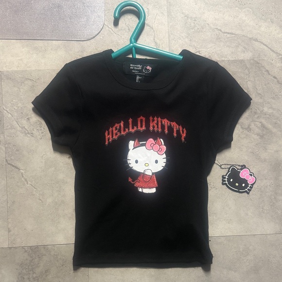 Hello Kitty Tops - Hello Kitty Sanrio Black Halloween baby cut Tee